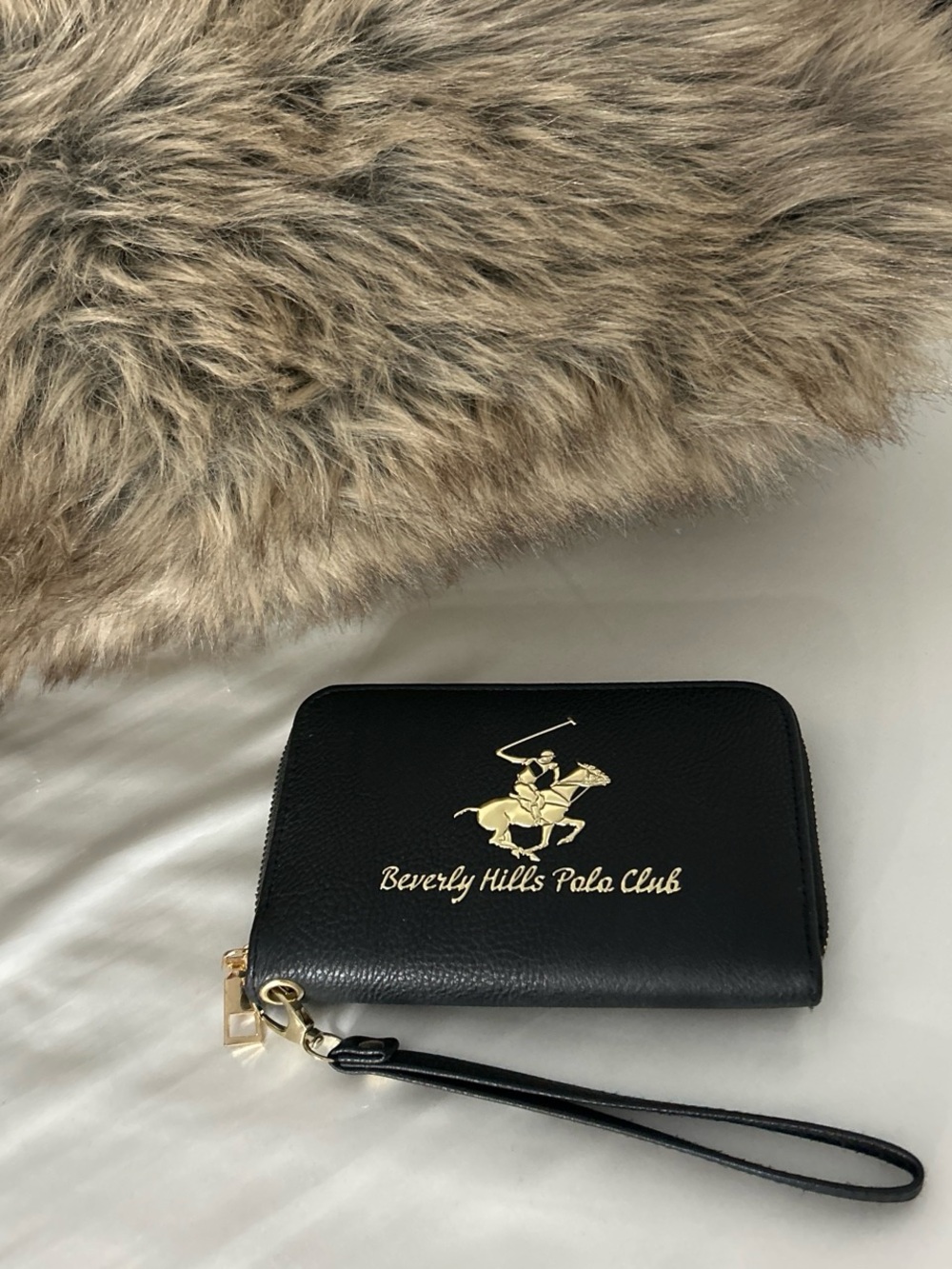Beverly Hills Polo Club Black Zip-Around Wristlet with Gold Logo